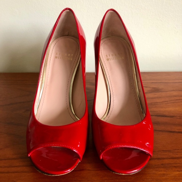 Stuart Weitzman Patent Open-toed  Pumps - Picture 3 of 6